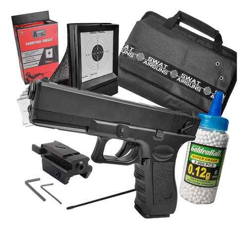 Combo Airsoft Pistola Glock 18 Cm030 Balines Blancos Mira