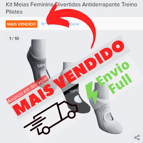 Imagem 9 de 10 de Kit Meias Feminina Divertidas Antiderrapante Treino Pilates