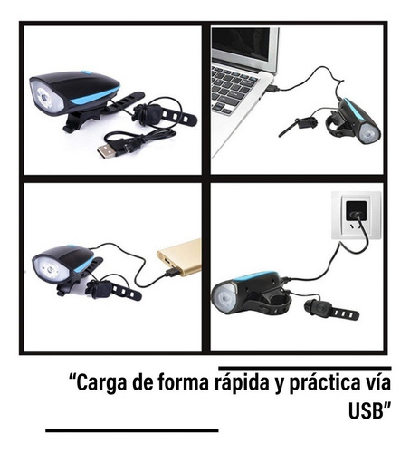Luz Bicicleta Lampara Delantera Frontal Con Claxon Timbre Eléctrico Ciclismo Recargable Usb