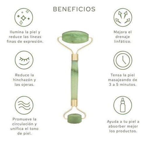 Rodillo Masajeador Facial Jade+piedra Gua Sha Verde Natural