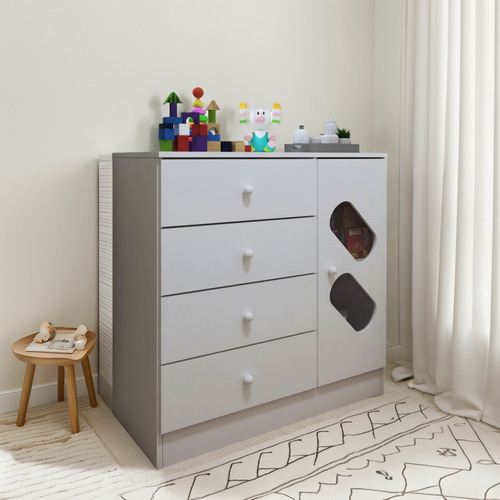 Cômoda Infantil Submarino 1 Porta 4 Gavetas Branco -