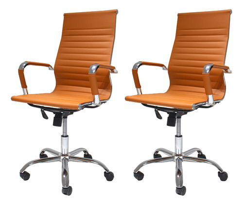 Cadeira de escritório Cadeiras Inc Charles Eames Stripes FIA6129 ergonômica  caramelo com estofado de couro sintético x 2 unidades