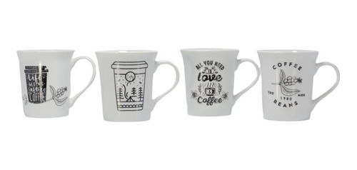 Set De 4 Mugs Con Diseños Diferentes De Café 