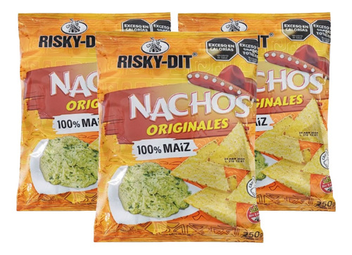 Nachos Original Risky Maiz Crujiente 250g Sin Tacc Pack X3