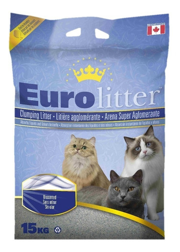 Arena Aglutinante Euro Litter 15 Kg Aroma Talco Bebé Pt