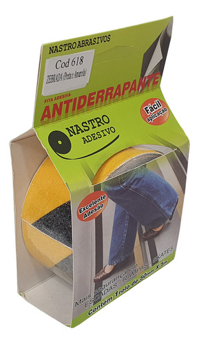 Fita Adesiva Antiderrapante 50mm X 5m Para Escadas E Rampas Cor Zebrada Amarelo e Preto