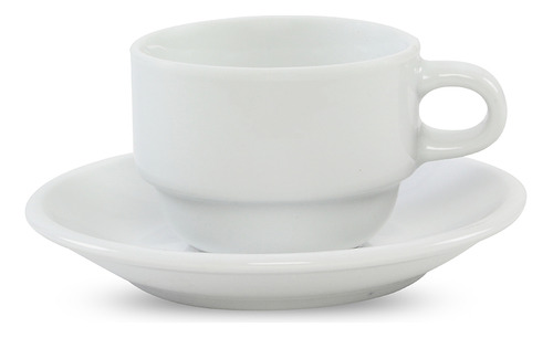 Set X 6 Taza Cafe 100ml Apilable C/plato Blanco Porcelana