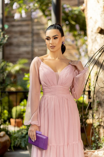 Imagem 2 de 5 de Vestido Em Tule Saia 3 Marias Com Manga Longa 1073