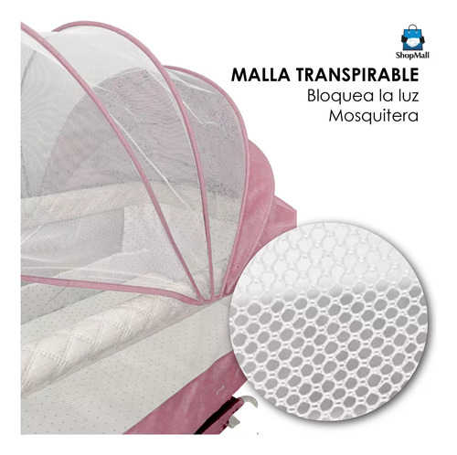 Cuna Corral Colecho Para Bebés Antirreflujo Mecedora Color Rosa Diseño De La Tela Lisa