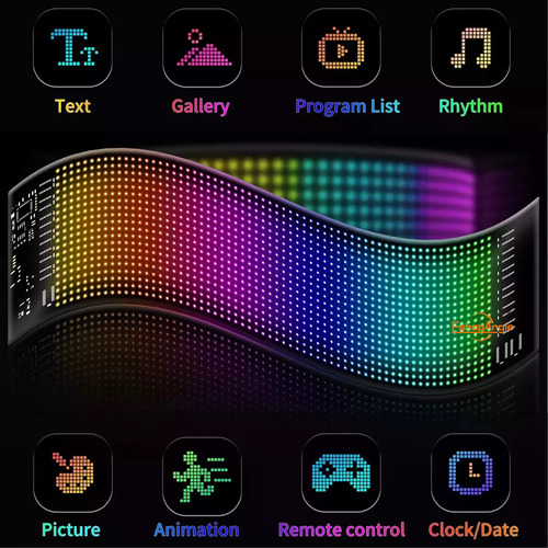 Letrero Led Matrix Flexible Rgb App Control Usb Auto 16x96 Eshopangie