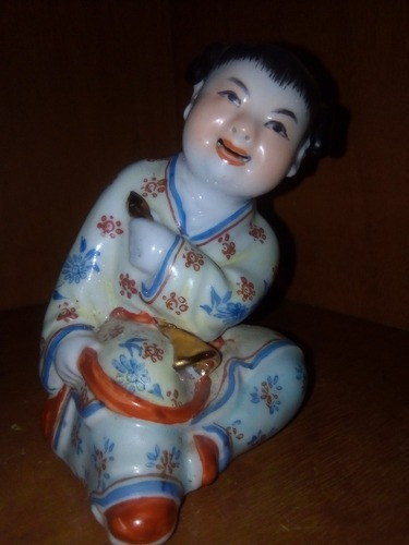  Figura De Porcelana Antigua Niña Con Kimono Pintada A Mano