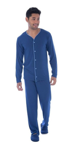 Pijama Masculino Básico Blusa Aberta Com Botões Longo Liso