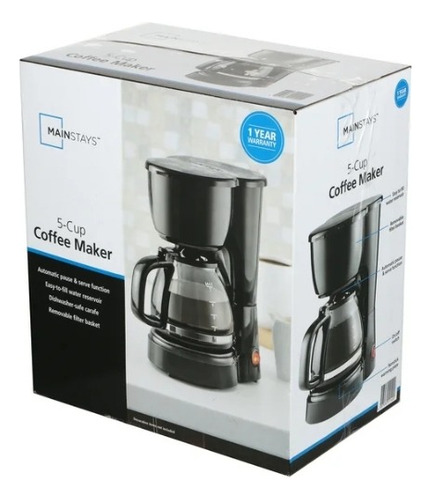 Mainstays Cafetera De Goteo Negra De 5 Tazas Negro