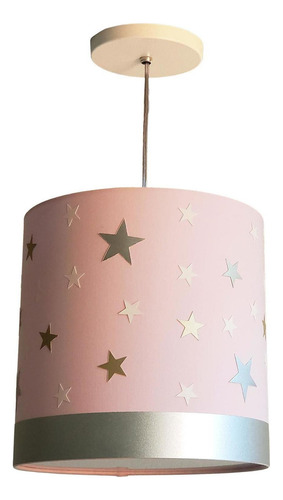 Luminária Pendente Infantil Estrelas Rosa 25x25 1e27 Cor Rosa-bebê bivolt