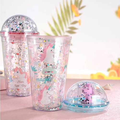 Vaso Acrilico 650ml Unicornio Tapa Y Popote Bebidas Kawaii