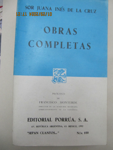 Obras Completas Sor Juana Ines De La Cruz 1992