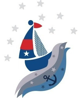 Imagen 2 de 5 de Vinilos Decorativos Barco Velero Mar Ancla Estrellas