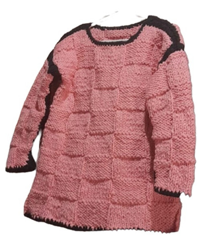 Sweater Dama Tejido A Mano A Cuadros Rosa Y Negro (tlc80)