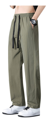 Pantalones Casuales De Color Liso Con Cordón Para Hombre