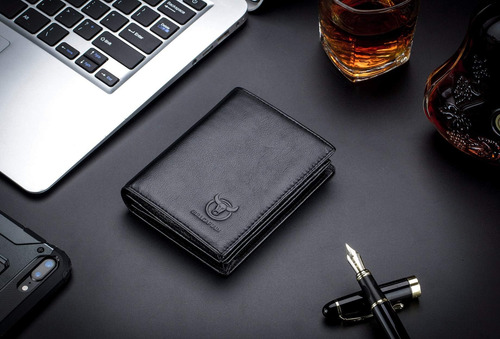 Bullcaptain Cartera De Cuero Genuino Para Hombre Con Bloqueo