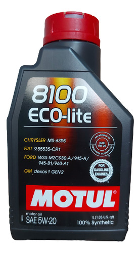 Aceite Motul 8100 Eco Lite 5w20 100% Sintético 