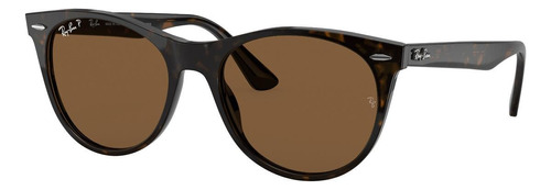 Óculos de sol polarizados Ray-Ban Wayfarer II Classic Standard armação de acetato cor gloss spotted havana, lente brown clássica, haste gloss spotted havana de acetato - RB2185