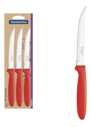 Conjunto De Facas Para Churrasco Tramontina Vermelho 3 Peças