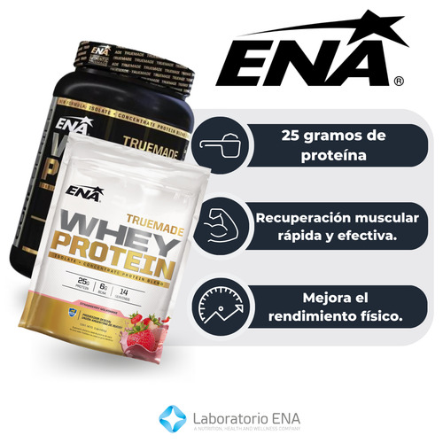 Suplemento en polvo ENA Sport True Made Whey Protein proteínas sabor strawberry milkshake en pote de 930g