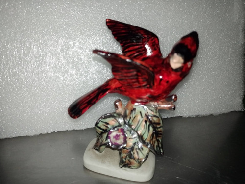 Hermosa Figura Pájaro Cardenal Rojo De Porcelana Japonesa
