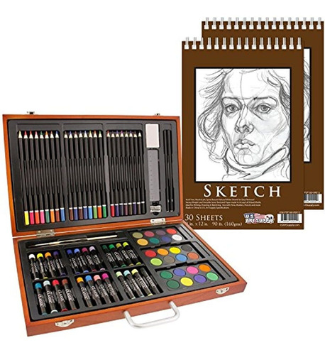 U.s.set En Caja De Madera  90 Libras 30 Hojas Sketch Pad