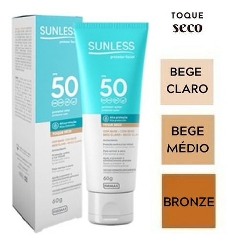 Protetor Solar Facial Toque Seco Fps-50 Com Base 60g Sunless