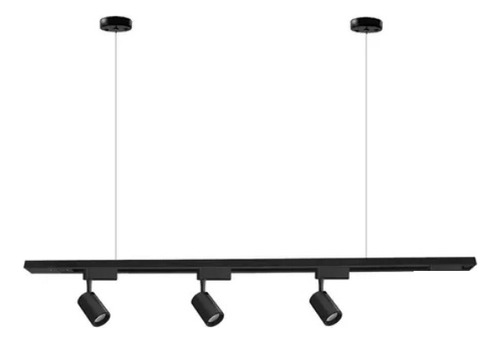 Kit Trilho 2m + 6 Spots Led 10w + Hastes Suspensas 1m Preto 6000k Branco Frio