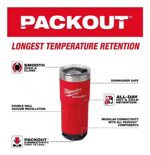 Termo Vaso Milwaukee Sistema Packout 20 Oz Rojo 48-22-8392r