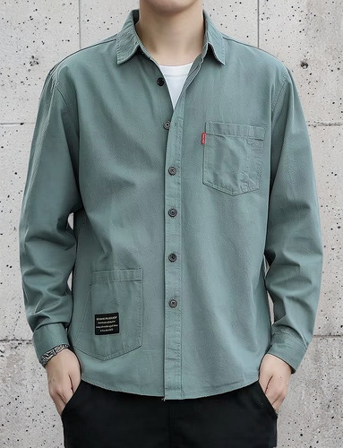 Sobrecamisa Casual Japonesa Retro Para Hombre Con Bolsillos