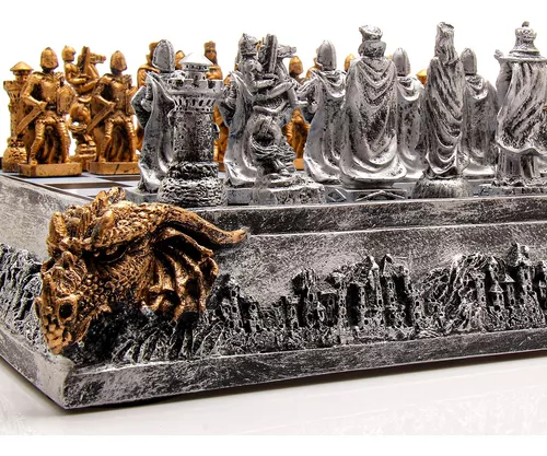 Jogo De Xadrez Império Romano Tabuleiro Luxo 32 Peças Resina