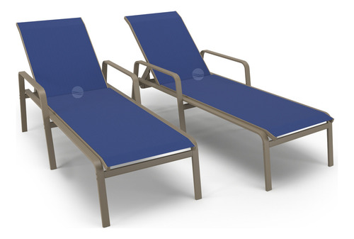 Kit 2 Espreguiçadeiras, Conjunto Ripado 4 Cadeiras, Mesa Lateral Ripado Aluv Móveis Alumínio Fendi Tela Azul