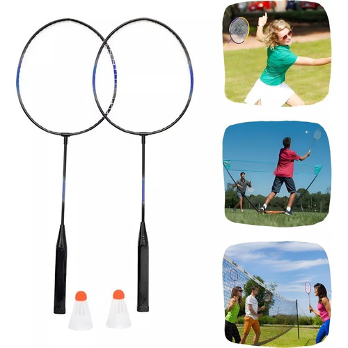 Kit Badminton 2 Raquetes E 2 Petecas Esporte Fácil Prático