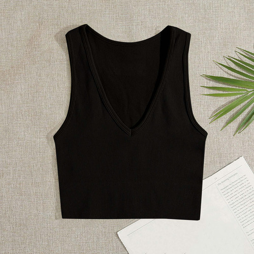 25 Camiseta Sin Mangas Elástica Para Mujer, Cuello En V,
