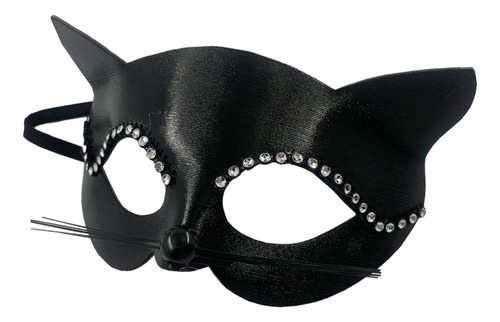 Máscara De Gato Negro Para Mujer Decoración De Diamantes