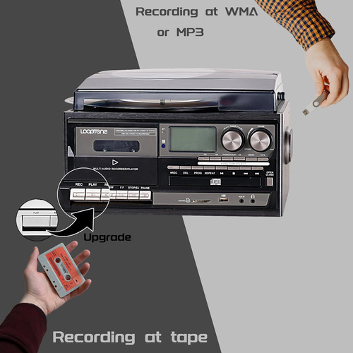 Tocadiscos Vintage Bluetooth 9 En 1 Looptone Grabadora