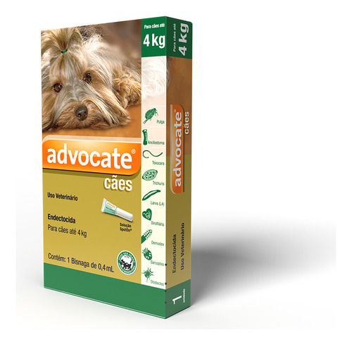 Antipulgas Vermes Sarnas Elanco Advocate 0,4 Ml Para Cães At