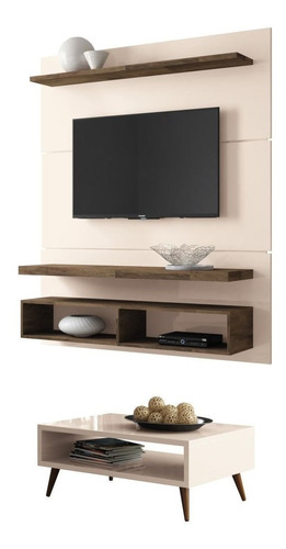 Painel Tv Life 1.3 Com Mesa De Centro Lucy Off White/deck - 