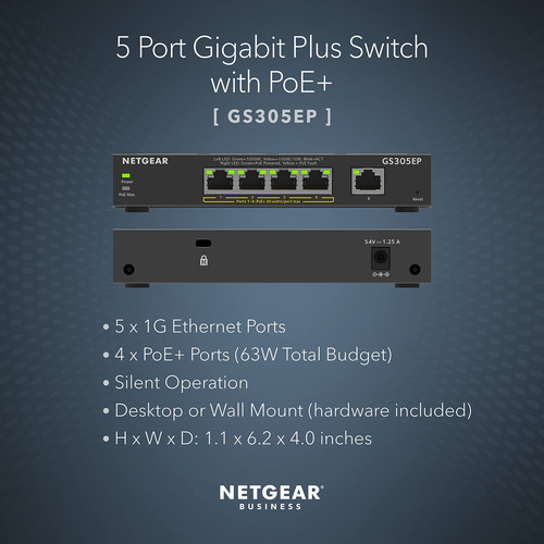Switch Netgear 5 Puertos Poe Gigabit Ethernet Plus
