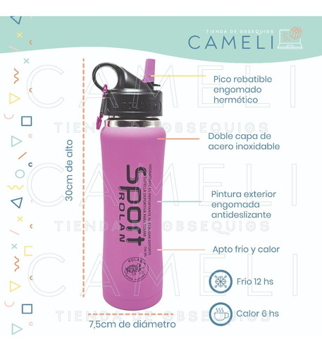 Botella Deportiva Termica Termo Acero Inox Engomado 750 Ml
