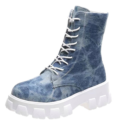 Zapatos Con Cordones A La Moda Para Mujer, Botas Vaqueras, C