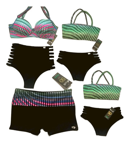 Biquíni Cós Alto, Kit Família Com 4 Peças, Hot Pants Praia