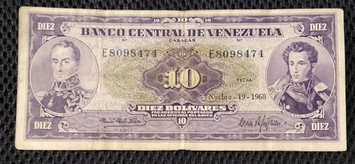 Billete De 10 Bolívares Año 1968, Estado 6.5