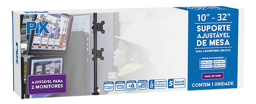 Suporte Ajustável para 2 Monitores com Morsa de 10 Até 32 Pix PX-100M preto