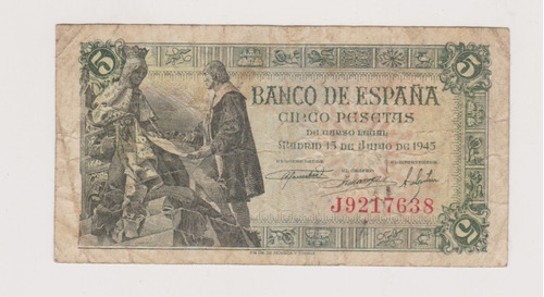 Billete España 5 Pesetas Año 1945 Bueno 