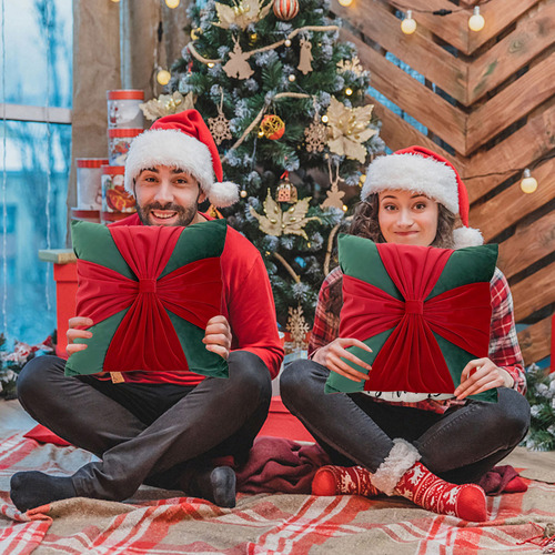 Funda De Almohada N Para Sofá Cama Navideña Con Lazo En Form